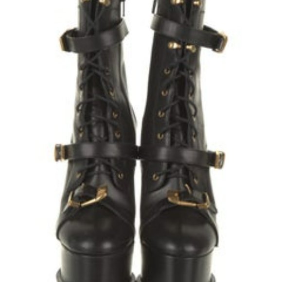 Versace Black Leather Gold Buckle Platform Boots - Gorgeous and Hot! - Picture 3 of 7
